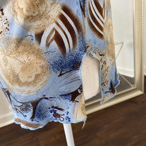 Early 2000’s Fairy Grunge Blue Tan Cowl Neck Flowy Vintage Made in USA Top XXL - Picture 3 of 8